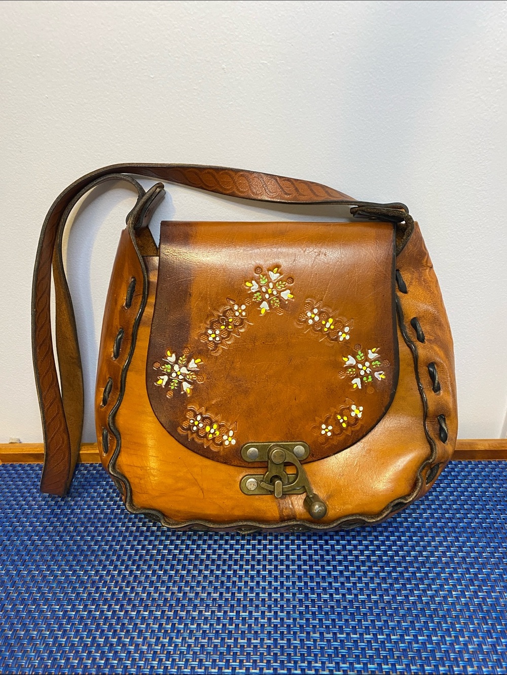 Vintage Handmade leather tooled purse, hippy-ish, boho